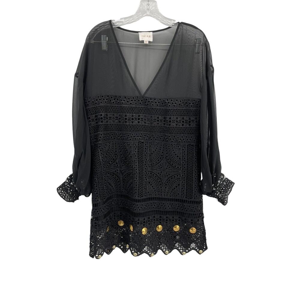 Ixiah Dress Black Crochet Gold Studs Size 6
